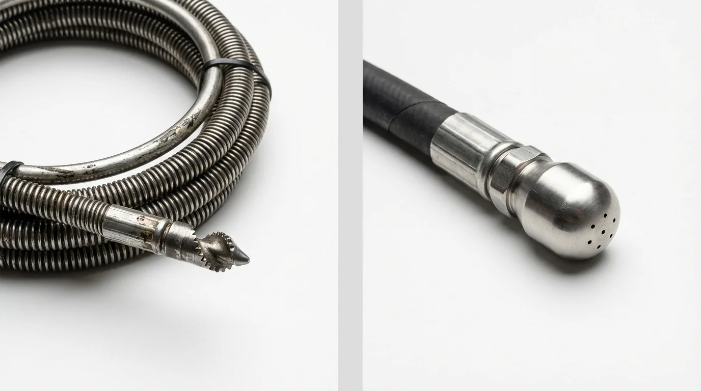 Drain snake cable and hydro jetting nozzle used for drain cleaning in Constantine, MI