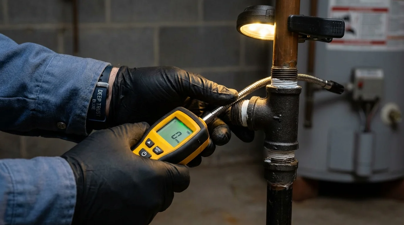 Gas leak detection with electronic sniffer by Johns Plumbing LLC in Constantine