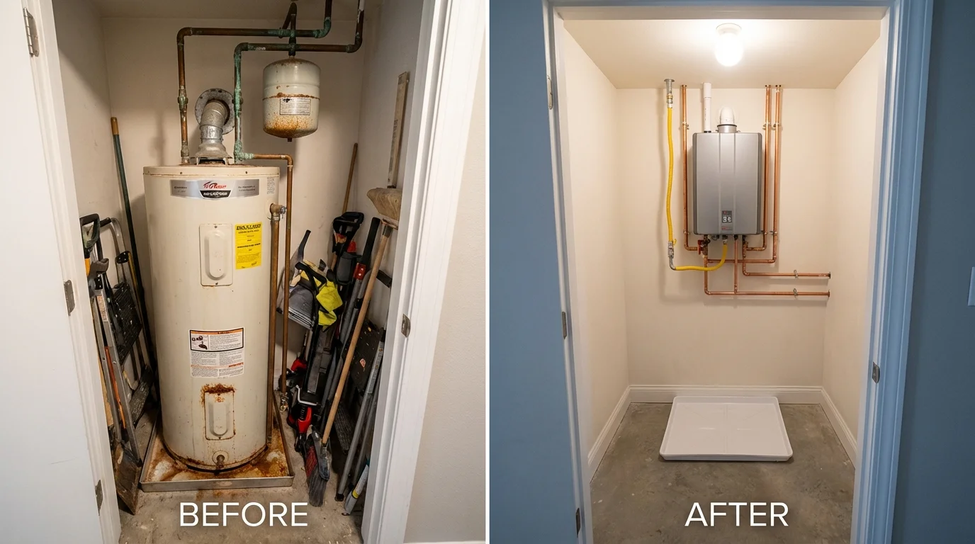 Tank water heater versus wall-mounted tankless unit comparison for Constantine, MI homeowners